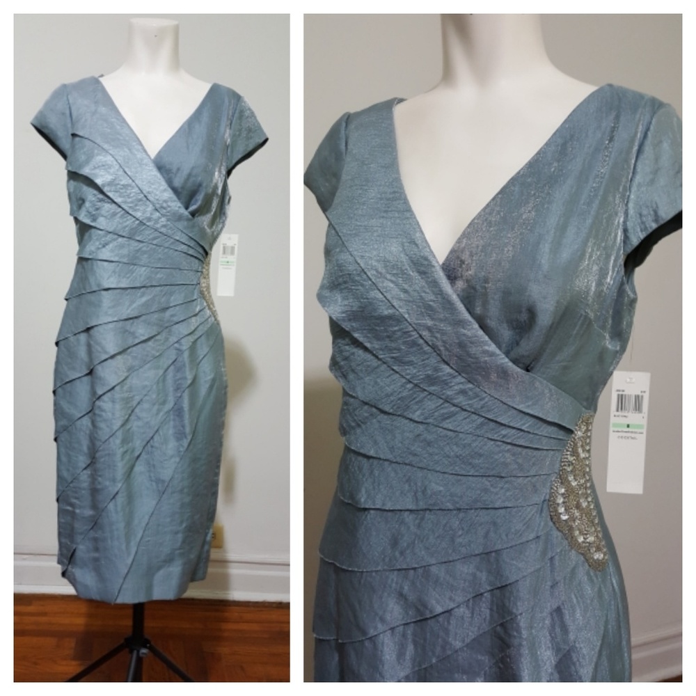 London Times Shimmer Shutter Blue Topaz Dress